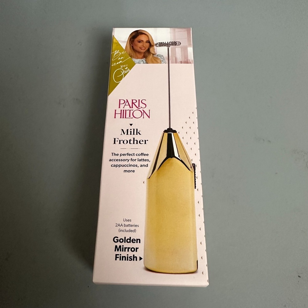 Paris Hilton Milk Frother Handheld Battery Operated Gold Mirror Finish NIB